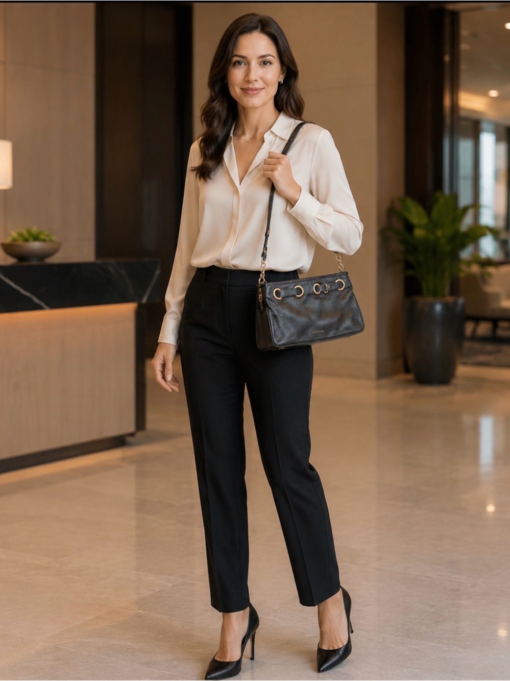 Jimmy Choo Black Leather Grommet Buckle Shoulder Bag Made in Italy